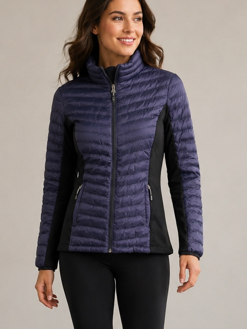 32 Degrees Heat Women’s Navy & Black Lightweight Quilted Athletic Jacket Size S